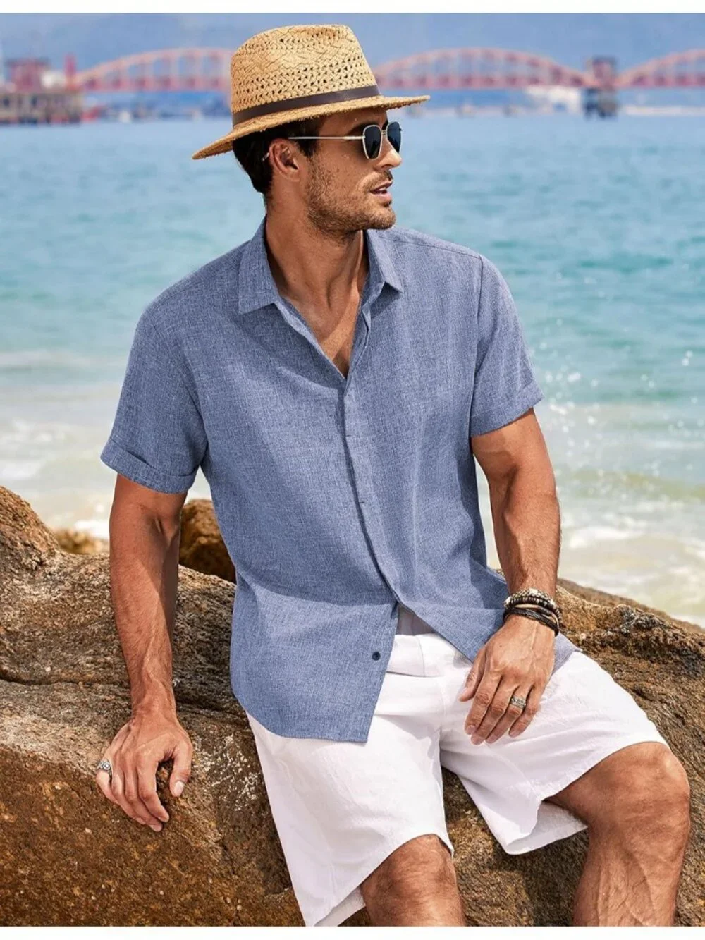 Mens Casual Button Down shirt is made of high quality cotton linen fabric. Featu